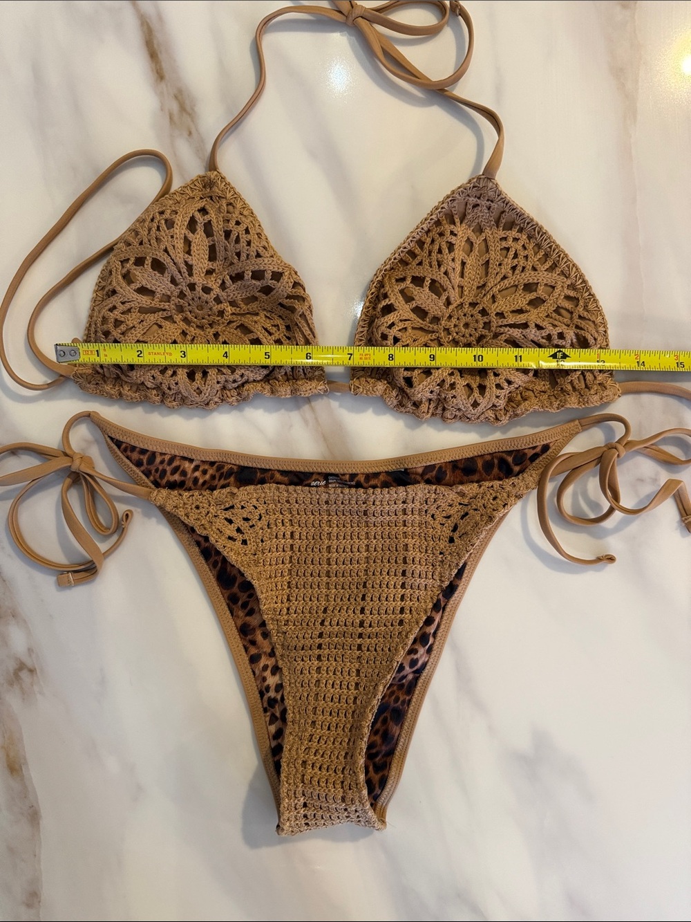 Aerie Sun Lovers Crochet Bikini Top and Tie-Side Bottoms Set Medium Beach Dune - Picture 14 of 16